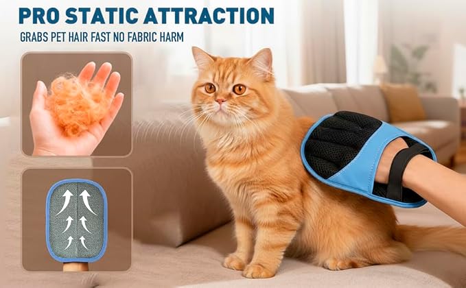 Double Pet Grooming Glove Set - 2 Pack Pet Hair Removal Glove with Free Nail Clippers & Pet Dental Kit for Dogs and Cats