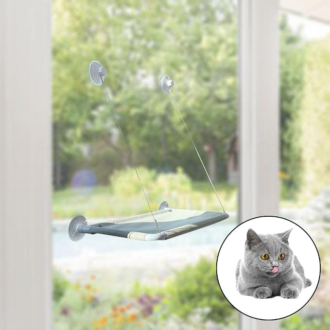 Cat Hammock Window Seat Mesh Shelf Indoor Cat Perch Rugged Hanging Bed Removable Quick Sturdy Suction Cups Suitable for Window Use, Khaki