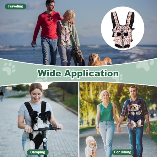 Front Pet Carrier Backpack for Small Dogs/Cats Up to 8.8-15.4 lbs, Adjustable Breathable Dog Carrying Backpack, Large, (Strawberry, 1 Pcs) Intended for Hiking/Camping/Traveling