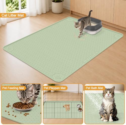 Silicone Cat Litter Mat 70"x45" Cat Mat for Litter Box, Green