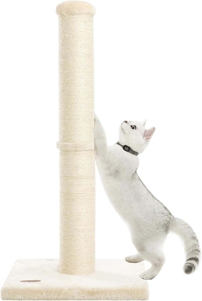 Karolpar 34inch Cat Scratching Post with Natural Sisal Rope 4.3Inch Large Diameter Scratcher Post Tree for Indoor Cats Beige