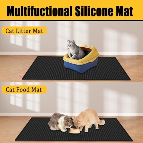 Ultibe 40"x30"(100cmx75cm) Extra Large Silicone Cat Litter Mat, XXL Litter Trapping Mat for Under Litter Box, Non-Slip Waterproof Kitty Litter Catcher, Easy to Clean Mat for Cats, Dark Green