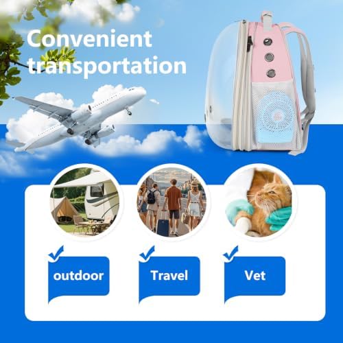 Cat Backpack Carrier with Fan, Space Capsule Astronaut Clear Bubble Front Extension to Carry Transport Cat Small Puppy Bunny, 20 Pounds Cat Bookbag (Pink, Gen 1 + Fan)