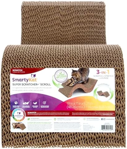 SmartyKat Super Scratcher+ Scroll Wide Corrugate Cat Scratcher with Catnip Infusion Technology, Stimulating for Cats & Kittens, Recycled Material, Brown