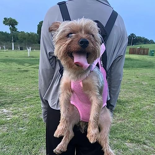 Leconpet Pet Carrier Backpack, Legs Out Adjustable Pet Front Cat Dog Carrier Backpack, Easy-Fit Dog Travel Backpack Carrier for Hiking Camping for Small Medium Puppies Cats (M, Pink)