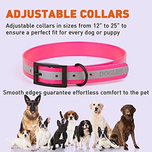 Dogline Biothane Translucent Reflective Waterproof Dog Collar Strong Coated Nylon Webbing with Black Hardware Odor- Proof for Easy Care Clean Fits Small Medium or Large Dogs - Pink 1" W x 18"-22" L