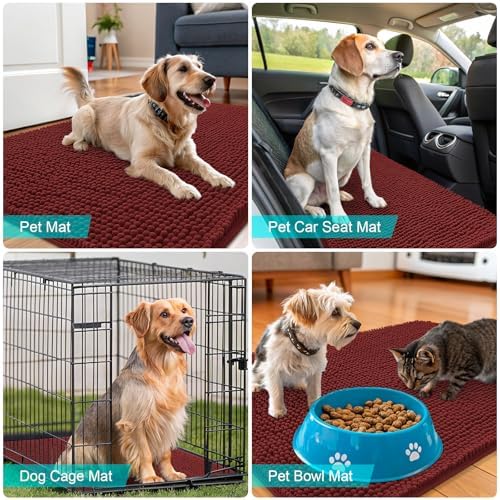 OLANLY Dog Door Mat for Muddy Paws 47x24, Super Absorbent Chenille Mud Mat