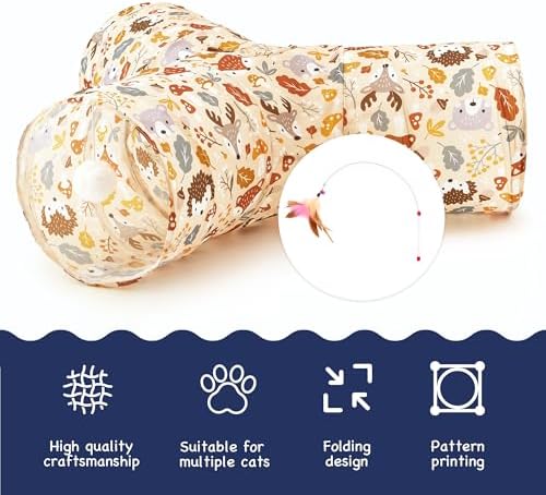 Tempcore Cat Tunnel, 3-Way Collapsible Toy for Indoor Cats, Beige Deer