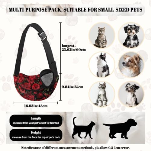 COEQINE Red Floral Dog Carrier Sling Mesh Bag Hands-Free Pet Sling Pouch