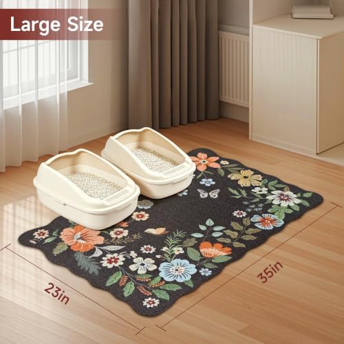 Cat Litter Mat,35"x23" Large Cute Litter Box Mat,Traps 100% Litter