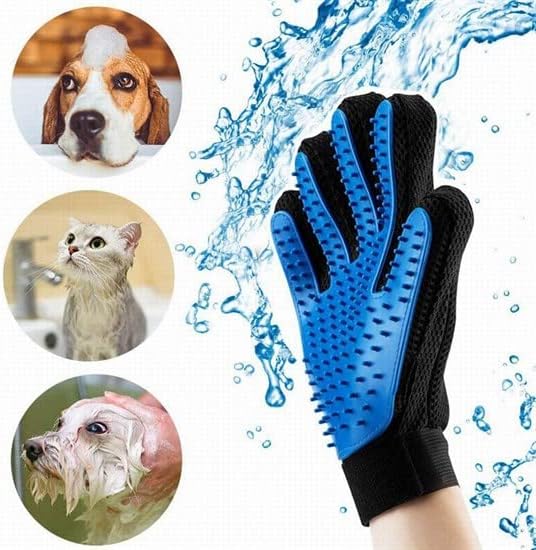 Pet Hair Remover Glove - Gentle Pet Grooming Glove Brush - Deshedding Glove - Massage Mitt with Enhanced Five Finger Design - Perfect for Dogs & Cats with Long & Short Fur - 1 Pack (Right-Hand), Blue