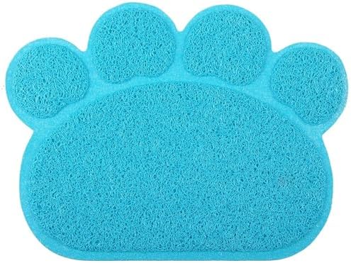 Paw-Shaped Large Cat Litter Box Mat,23.5x17.5 Inches (Sky Blue)