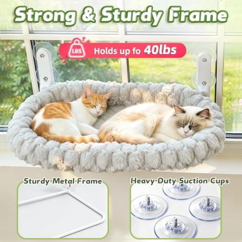 AMOSIJOY Foldable Cat Window Perch with Cloud-Soft Cushion Bed, XL Gray