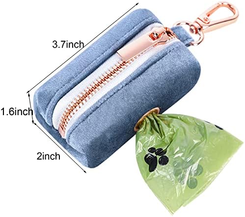 ARING PET Velvet Dog Waste Bag Dispenser, Cute Blue Doggy Poop Bags Holders Attach to Any Leashes, Portable Washable Pet Waste Pouch Dispenser with Metal Zipper