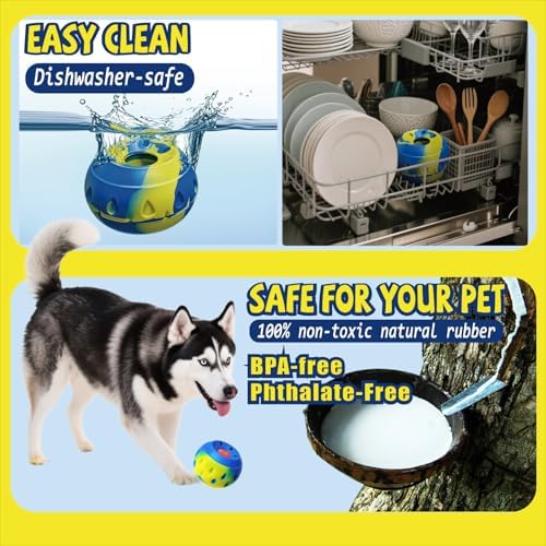 Interactive Dog Toy with Freezer Tray, Treat-Dispensing Puzzle Ball and Slow Feeder, Silicone Enrichment Toy for Small, Medium and Large Dogs, Yellow