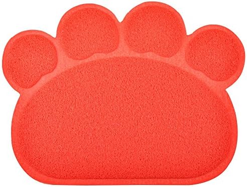 Paw-Shaped Large Cat Litter Box Mat,23.5x17.5 Inches (Red)