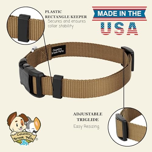 Country Brook Petz - Everyday Nylon Dog Collar for Large, Medium, and Small Dogs and Puppies - for Everyday Use in 30+ Colors (3XS, 3/8 Inch Wide, Coyote Tan)