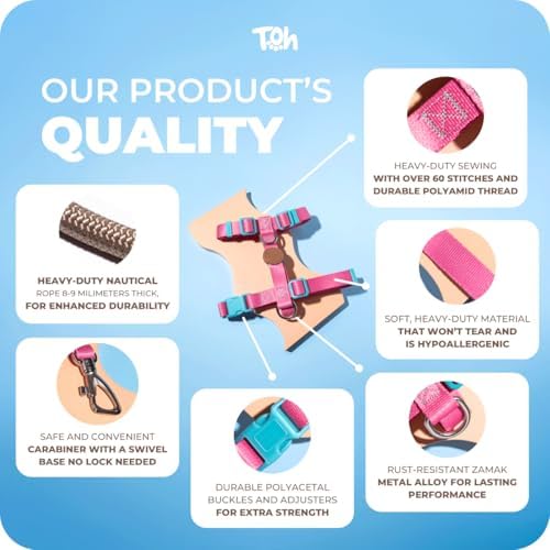 TOH Dog Mesh Harness Durable Stylish Design Puppy Harness with Adjustable Straps, Easy to Use Dog Harness Soft Perfect for Pets Training Outdoor Walking (Lilac, Large)