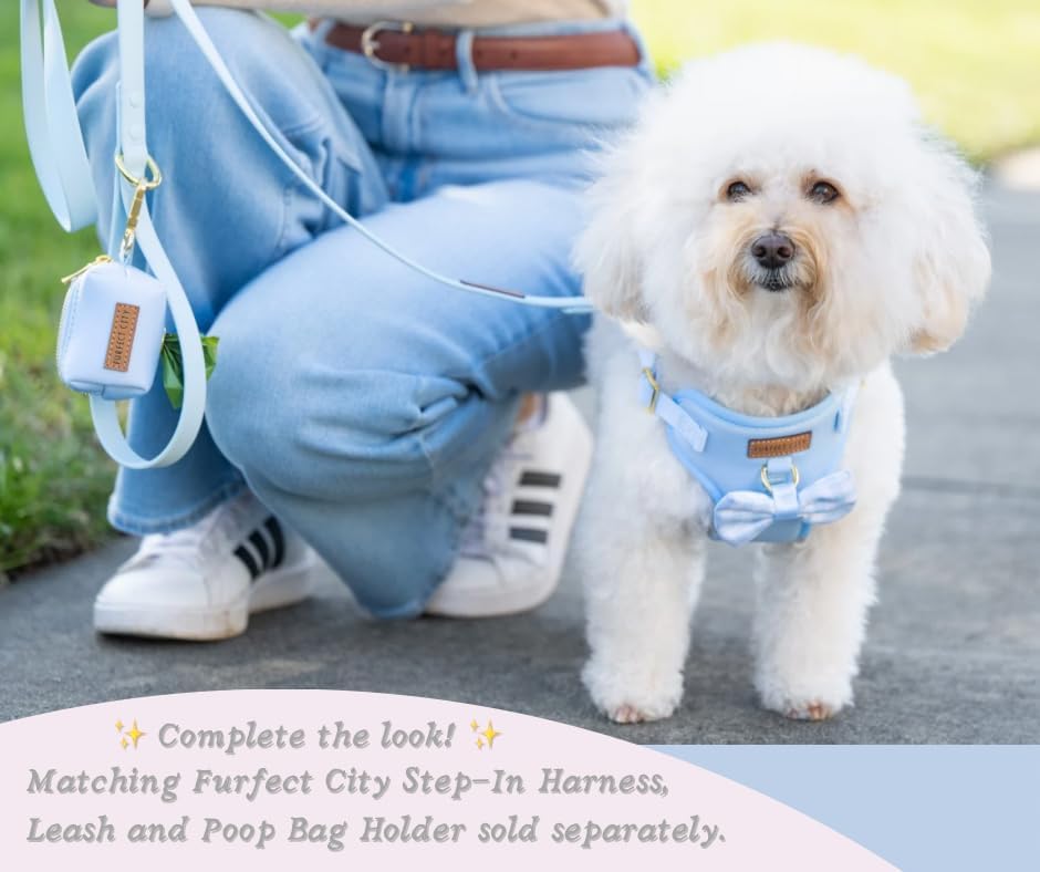 Dog Poop Bag Holder with Leash attachment, Waste litter bag container, Lead accessories, Metal hook hands free holder, Zipper pouch stylish gold hardware (Blue)