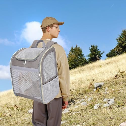 Cat Backpack Carrier - Large Space, Breathable Mesh, Anti-Scratch, Reflective Strip - Foldable Pet Carrier for Travel, Hiking & Outdoor Activities - Fits Cats & Small Dogs (Khaki, X-Large)