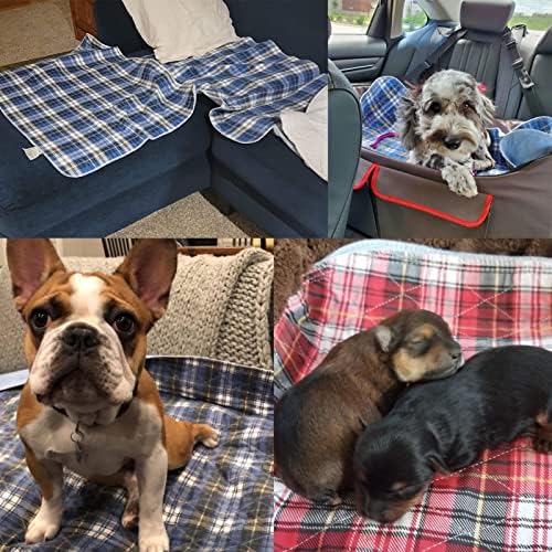 KOOLTAIL Washable Pee Pads for Dogs - Waterproof & Non-Slip Plaid Puppy Potty Training, Reusable Whelping Pad, Dog Food Feeding Mat, Red & Blue