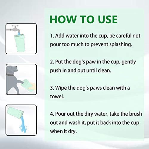 2 In 1 Dog Paw Washing Cup, Portable Dog Foot Pet Paw Washer/Cleaner with Top Brush and Inside Bristles for Muddy Paws (L, Green)