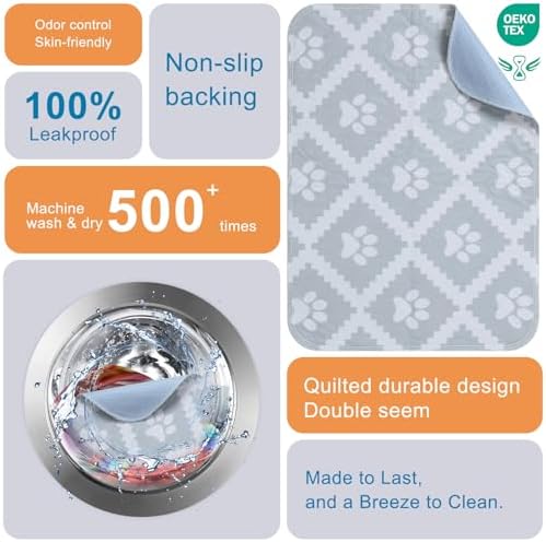 BEAUTYZOO 8 Pack Washable Pee Pads for Dogs,Reusable Puppy Pads 18x24 Gray