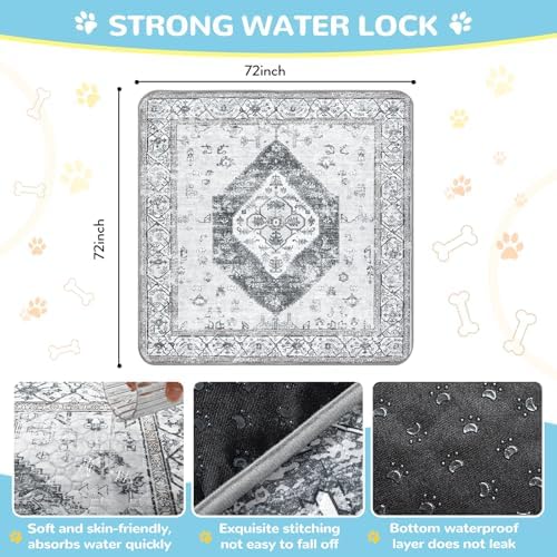 Lahome Extra-Large Washable Dog Pee Pads (72"x72") - Super Absorbent & Waterproof - Leakproof Reusable Mat for Playpens, Beds & Whelping , Convenient Cleanup,Gray