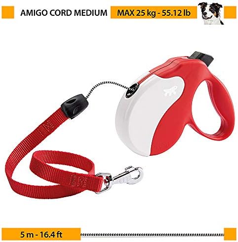 Ferplast Retractable Dog Lead Extendable Dog Leash Amigo Cord M, Retractable Cord, 5 m, max 25 kg, Black