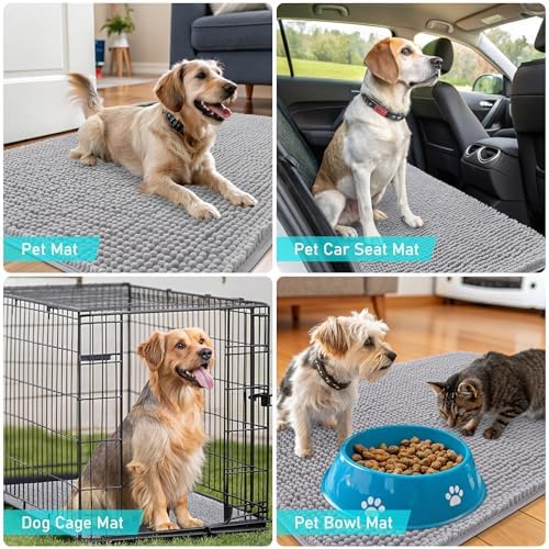 OLANLY Dog Door Mat for Muddy Paws 54x32, Super Absorbent Chenille Mud Mat