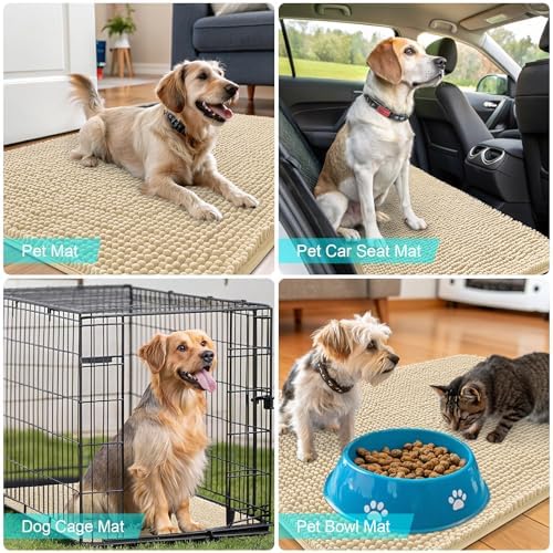 OLANLY Dog Door Mat for Muddy Paws 48x30, Super Absorbent Chenille Mud Mat