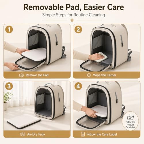 Cat Backpack Carrier,Clear Large Front Window,Pet Carrier Backpack for Cats & Small Dogs Up to 15 lbs,Breathable Side Mesh, Front & Side Access, Foldable for Travel Hiking, Vet Visits & Car Rides