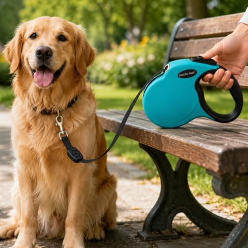 Medium 16 FT Retractable Dog Leash – Adjustable Hands-Free Leash for Dogs Up to 44lbs, Tangle-Free Nylon with Ergonomic Grip for Walking, Training & Outdoor Safety Blue M