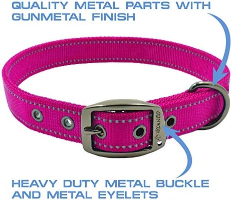 Max and Neo MAX Reflective Metal Buckle Dog Collar - We Donate a Collar to a Dog Rescue for Every Collar Sold (Large, Pink)