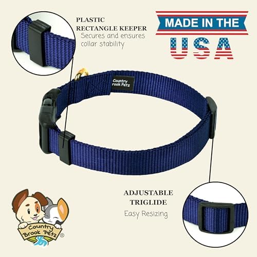 Country Brook Petz - Everyday Nylon Dog Collar for Large, Medium, and Small Dogs and Puppies - for Everyday Use in 30+ Colors (Small, 3/4 Inch Wide, Navy Blue)
