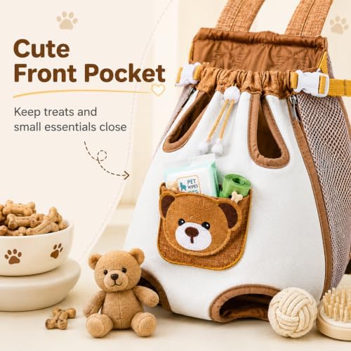 Cute Cat Carrier Backpack, Hands Free Pet Front Carrier Bag (Brown, Small)