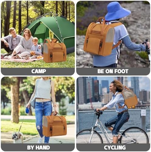 Cat Carrier Backpack, Airline Approved Expandable Pet Carrier, Breathable Mesh Backpack for Small Dogs & Medium Cats Hiking Camping Travel (Brown)