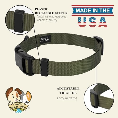 Country Brook Petz - Everyday Nylon Dog Collar for Large, Medium, and Small Dogs and Puppies - for Everyday Use in 30+ Colors (Small, 3/4 Inch Wide, Dark Olive Drab)