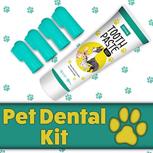 H&H Pets Dog Toothbrushes and Toothpaste Best Professional Cats & Dogs Finger Dental Brush, Dog Brush Set, Perfect for Dogs and Cats, Dog Supplies - Size Small 4 Count 3.5 Oz Toothpaste (100g)