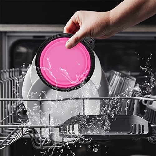 Dog Bowl Pet Collapsible Bowls, 2 Pack Collapsible Dog Water Bowls for Cats Dogs, Portable Pet Feeding Watering Dish for Walking Parking Traveling with 2 Carabiners (Small, Black & Pink)