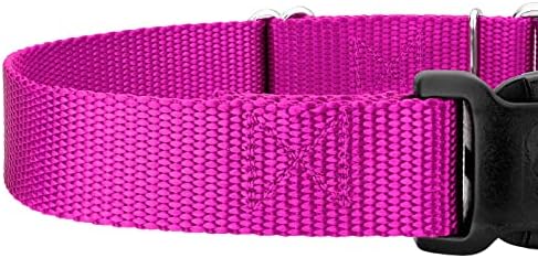 Martingale Dog Collar - Heavy Duty Nylon Adjustable Martingale Dog Collar with Plastic Buckle for Small Medium Large Breeds - 30+ Colors (1 Inch, Medium, Fuchsia)