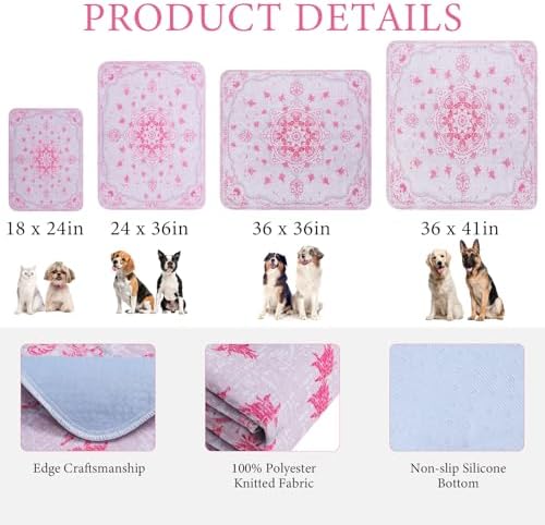 Homimp Washable Pee Pads for Dogs, 4 Pack Reusable Puppy Pads Waterproof, Absorbent and Leakproof Dog Pee Pads, Non Slip Puppy Training Pads, Pet Mat for Floor,Crate,Couch,Whelping,Pink, 18"x24"