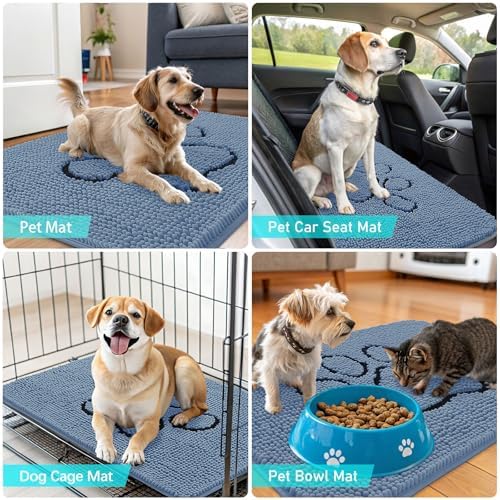 OLANLY Dog Door Mat for Muddy Paws 30x20, Paw Print Design Chenille Mud Mat
