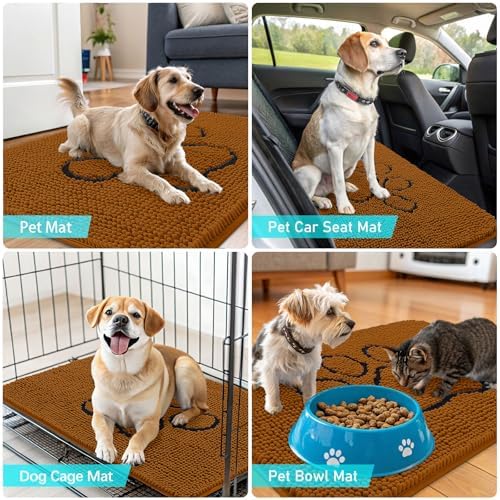 OLANLY Dog Door Mat for Muddy Paws 36x24, Paw Print Design Chenille Mud Mat