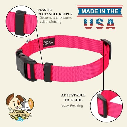 Country Brook Petz - Everyday Nylon Dog Collar for Large, Medium, and Small Dogs and Puppies - for Everyday Use in 30+ Colors (Extra Small, 3/8 Inch Wide, Hot Pink)