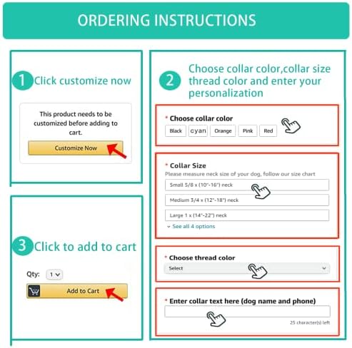Personalized Dog Collars,Reflecvtive Dog Collar,Custom Embroidered with Name and Phone Number in Black,Red,Orange,Cyan,Rose for Puppy,Small,Medium,Large Dogs,for Boy and Girl Dogs