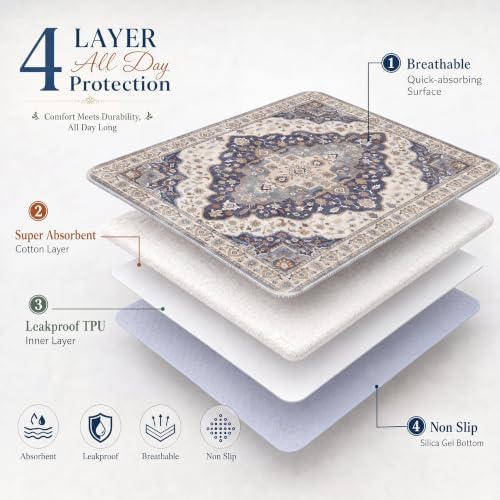 Washable Pee Pads for Dogs,Super Absorbent Reusable Puppy Potty Training Pads,Waterproof,Leak-Proof & Non-Slip Potty Pads for Floor,Whelping,Crates,Bed(Indigo Ochre, 48"x48")