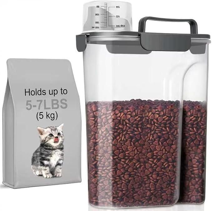 LEAWALK 5Lbs Airtight Cat Dog Food Storage Container with Upgraded Large Nozzle BPA-Free, Pet Food Storage Containers for Rice, Grain, Pet Food, Flour, Dog Treat Storage (Dark Gray, 5L-1pack)