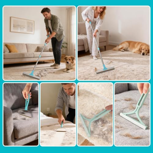 Vivifying Carpet Rake Pet Hair Remover Set, 56" Handle + 2 Handheld Tools