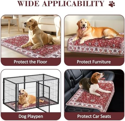 Washable Pee Pads for Dogs, 2 Pack Reusable Puppy Pads Absorbent Training Pads for Dogs Waterproof Dog Mat Non-Slip Whelping Pet Mat (Red/Flower, 36“×41”-2Pack)